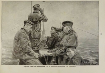 1917 - alter Druck - Auf dem Turm eines Unterseebootes